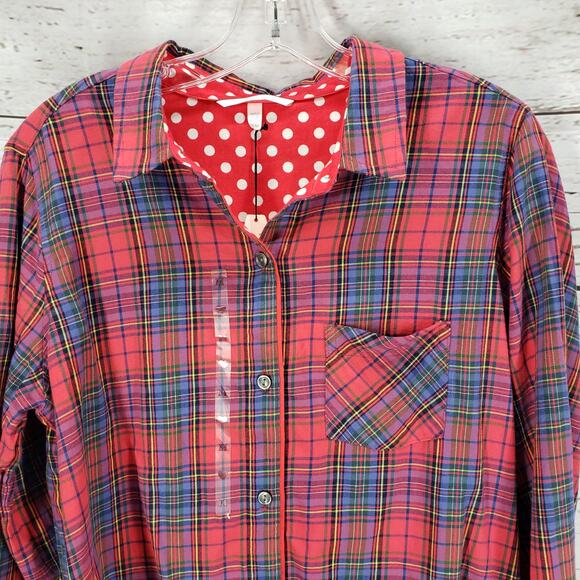 Victoria Secret New Women's Red Plaid Button Up Sleeve Top Size M - Picture 3 of 13